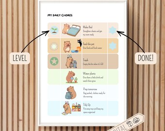 Tabla de tareas para niños imprimible – Tabla de comportamiento para niños – Horario visual – Tabla de rutinas con fichas de recompensa – Edades de 4 a 8 años