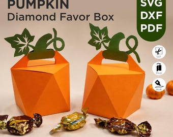 Pumpkin Diamond Favor Box Template, Halloween Candy Box (Digital Download)