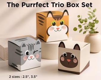 Cat Treat Box Template, Purrfect Trio Papercraft, Siamese, Tabby, Calico (Digital Download)