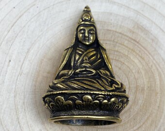 Tibetan Meditation Monk Statue - Hollow Brass Spiritual Figurine For Energy Gift Mini Buddhism Idol Travel Shrine