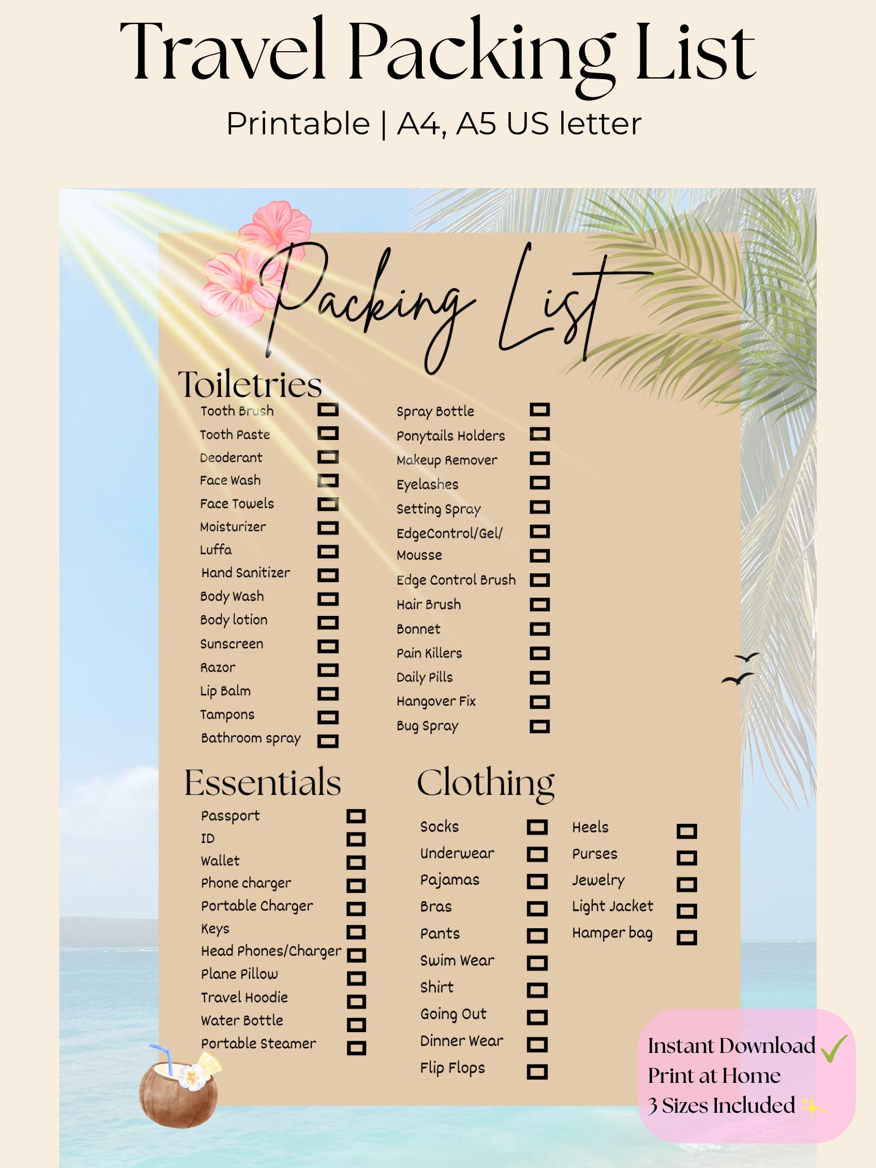 Travel Packing List Printable - Etsy Australia