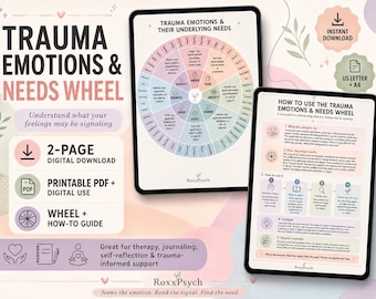 Trauma Emotions and Needs Wheel; Tool for Emotion Healing & Trauma Recovery (PDF Download)