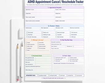 ADHD Appointment Cancellation Tracker Form, Reschedule Planner, Executive Dysfunction Medical Appointment Organizer PDF