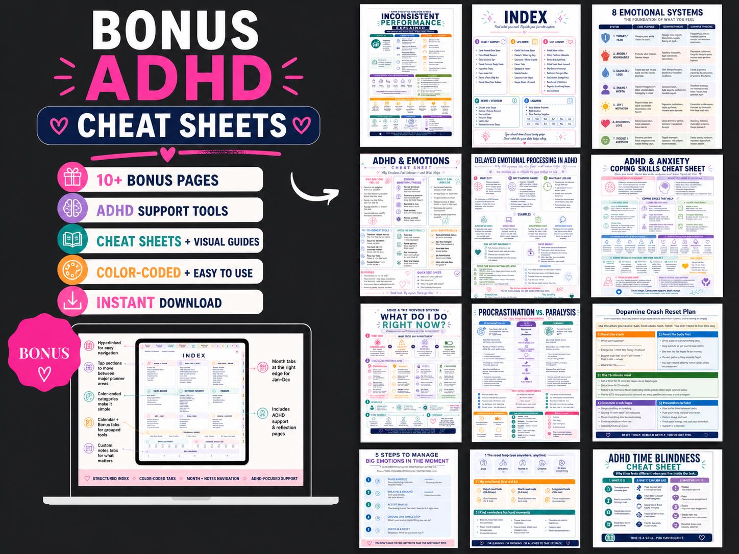 ADHD Digital Planner, Goodnotes, Undated Calendar, Executive Function ...