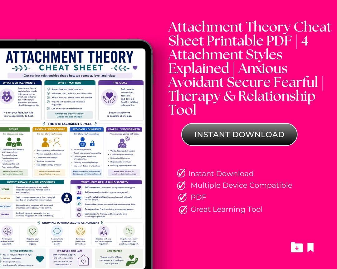 Attachment Theory Cheat Sheet | 4 Styles Explained (PDF Download) - Etsy