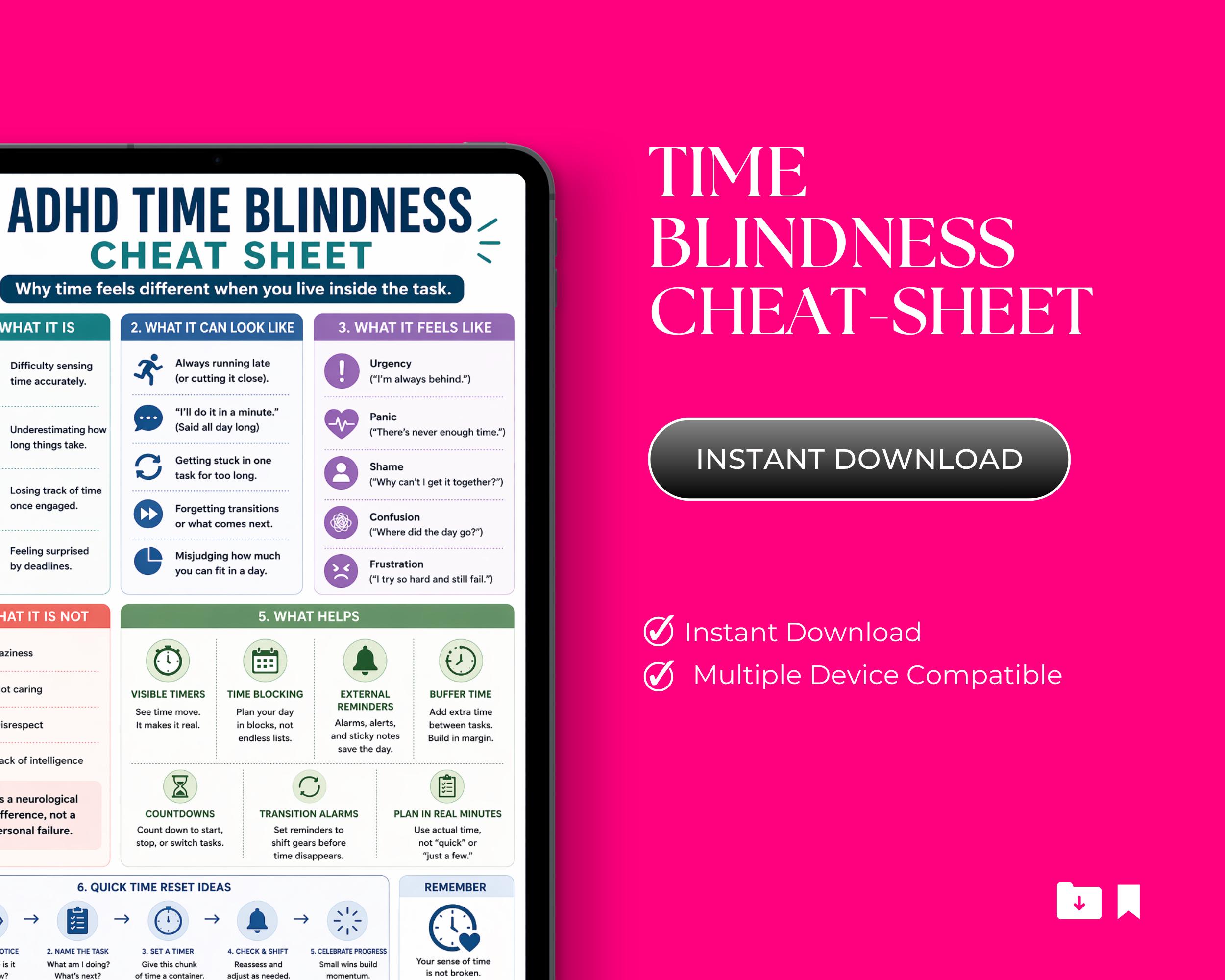 ADHD Time Blindness Cheat Sheet | Executive Functioning Visual Aid ...