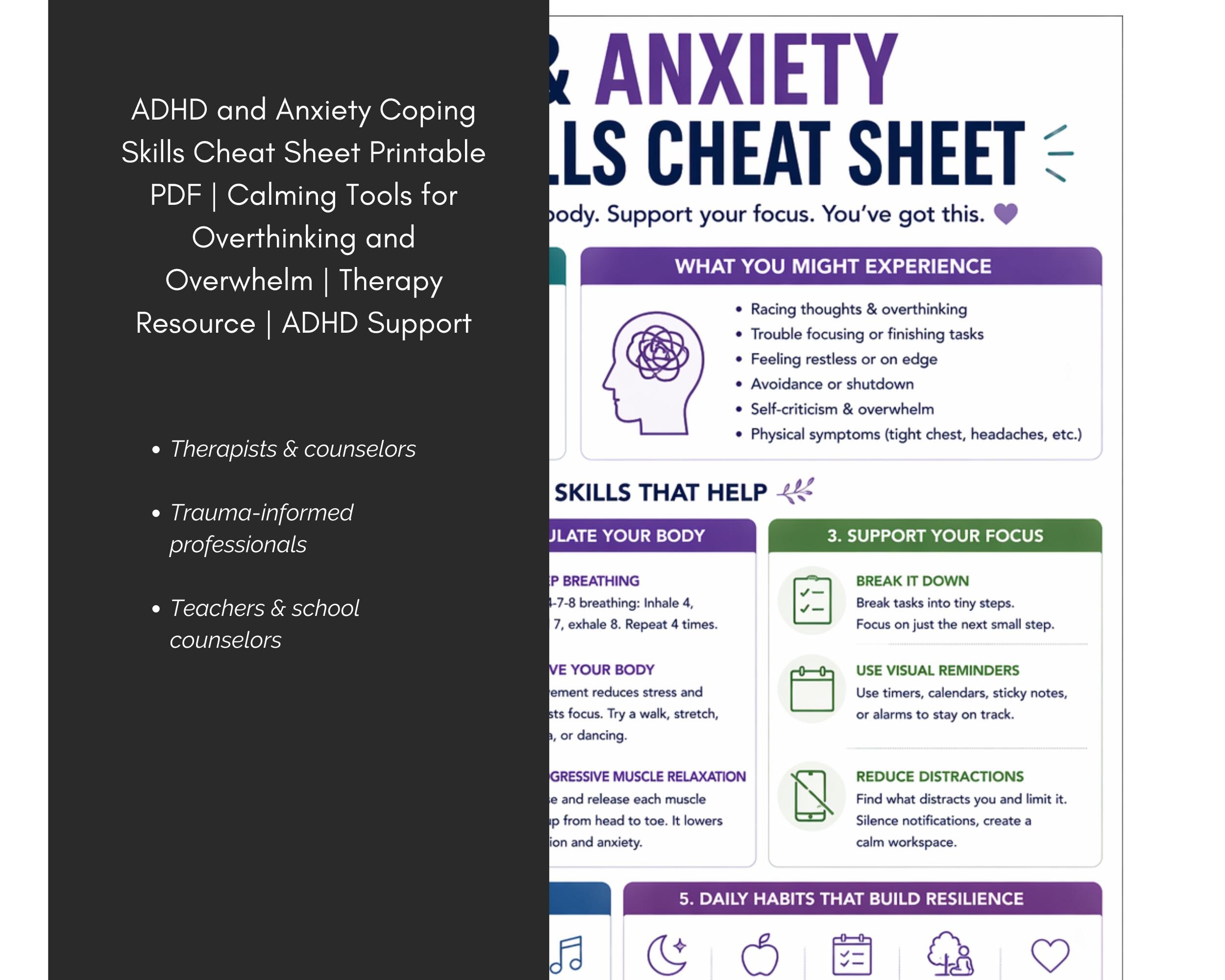 ADHD Vs Anxiety Cheat Sheet, How to Tell the Difference, Mental Health ...