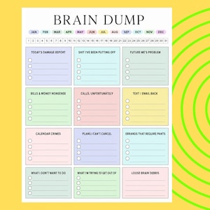 This printable ADHD Brain Dump Form bundle is made for chaotic brains, emotional avoidance, forgotten tasks, mystery appointments, unpaid bills, and the terrifying phrase: “I’ll remember that later.”

Spoiler: you will not.