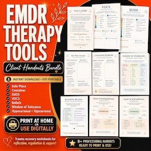 EMDR Therapy Tools: Trauma Coping Skills, Nervous System Regulation Worksheets (Digital Download)