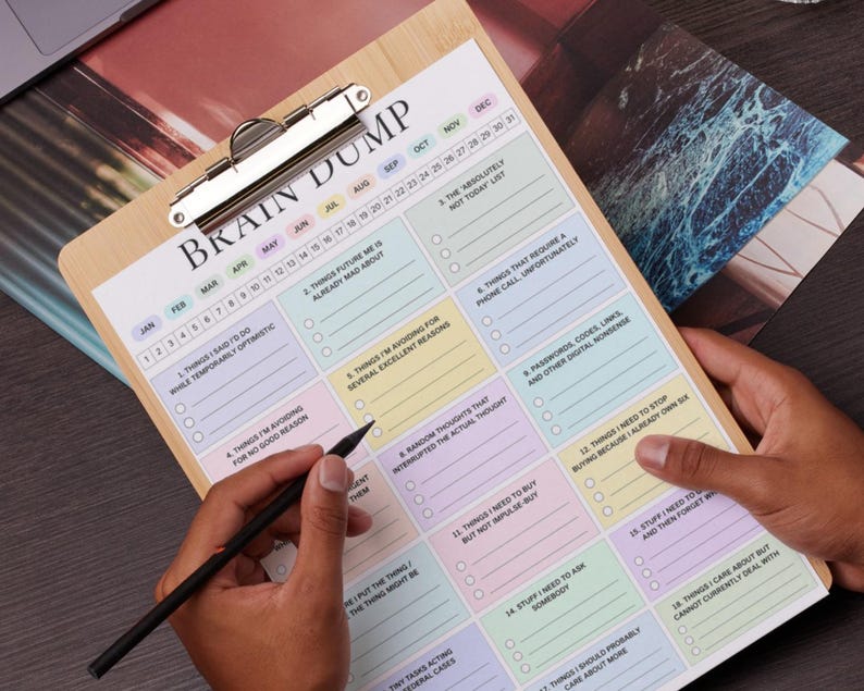 This printable ADHD Brain Dump Form bundle is made for chaotic brains, emotional avoidance, forgotten tasks, mystery appointments, unpaid bills, and the terrifying phrase: “I’ll remember that later.”

Spoiler: you will not.