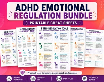 ADHD Emotional Regulation Bundle | Executive Function, Self-Regulation Cheat Sheets (Digital Download)