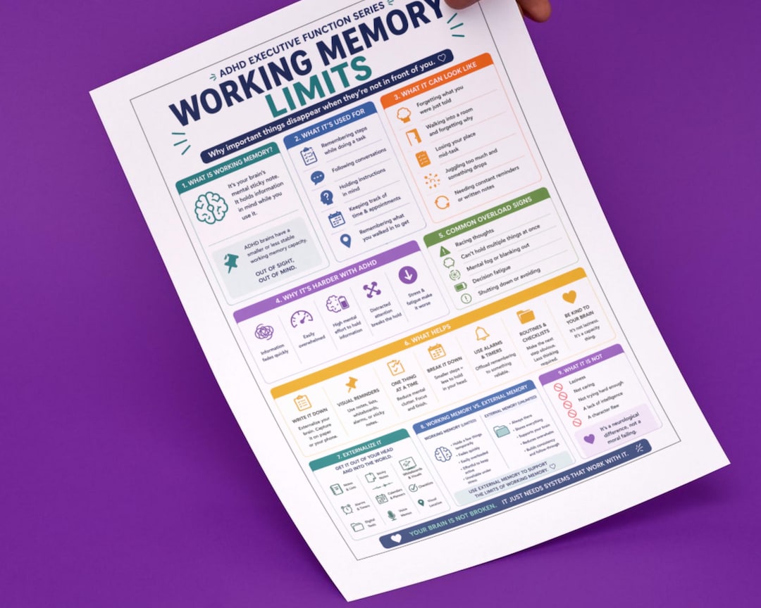 ADHD Working Memory Cheat Sheet Printable PDF | Why You Forget Things ...