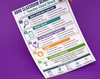 ADHD Classroom Behavior Support Cheat Sheet for Teachers, Printable PDF
