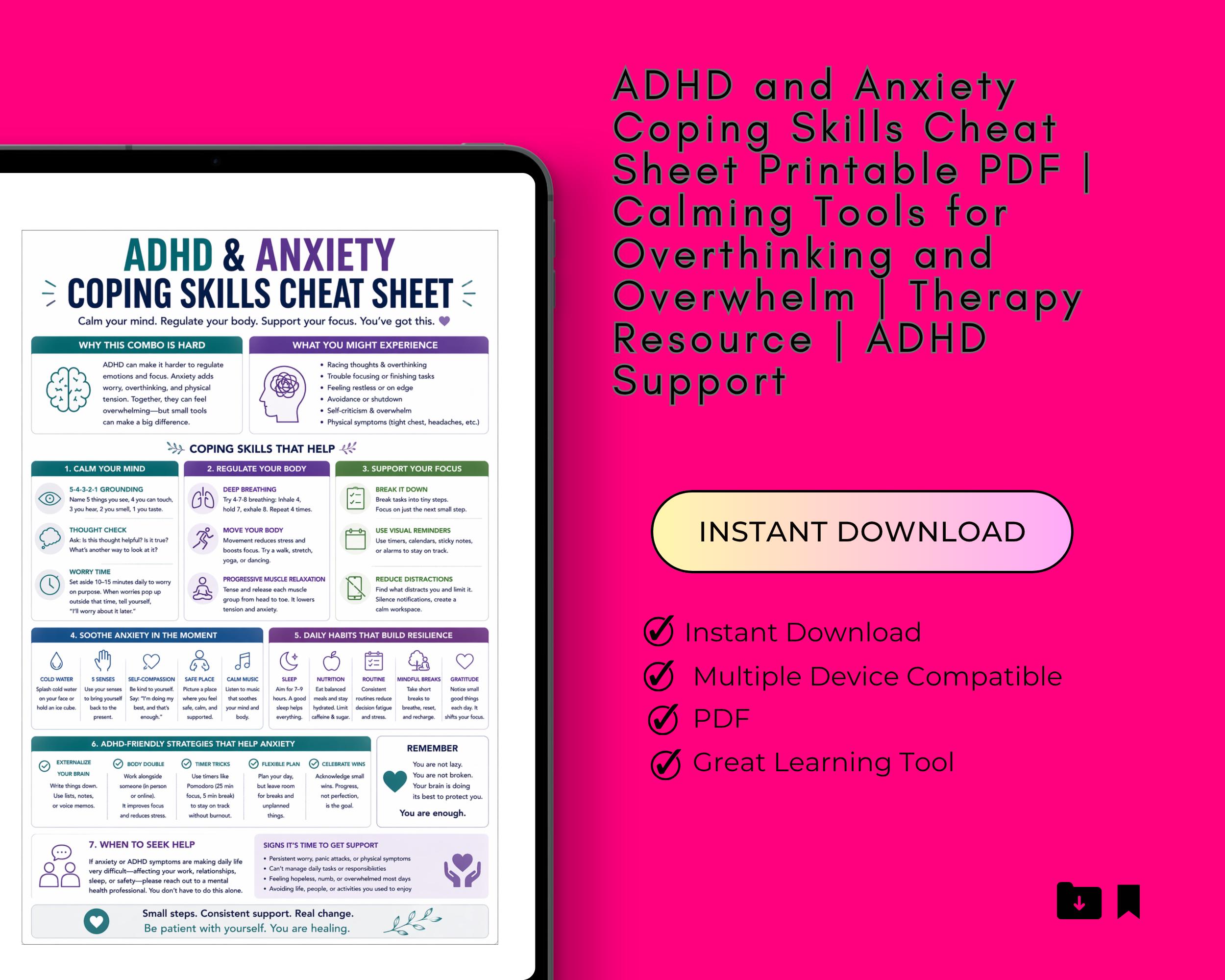 ADHD Vs Anxiety Cheat Sheet, How to Tell the Difference, Mental Health ...