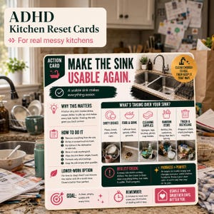 ADHD Kitchen Reset Cards | Simple Cleaning Steps for Overwhelmed and Sidetracked Brains