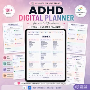 ADHD Digital Planner, GoodNotes, Undated Calendar, Executive Function Worksheets (Digital Download)