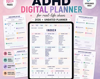 ADHD Digital Planner, GoodNotes, Undated Calendar, Executive Function Worksheets (Digital Download)