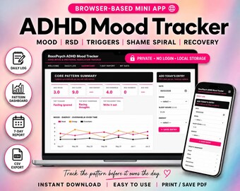 ADHD Mood Tracker – Browser Workbook for Emotional Regulation, RSD, Shame (Instant Download)