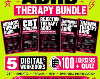 ADHD Therapy Bundle, 5 Workbooks, Trauma Journal, Healing Prompts (Digital Download)
