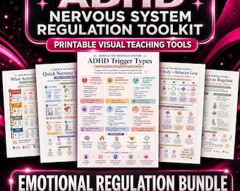 ADHD Nervous System Regulation Toolkit | Visual Teaching Tools, Emotional Regulation Cheat Sheets (Digital Download)