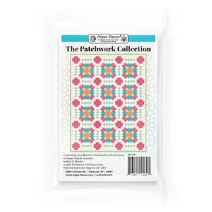 May include: A package of paper piecing templates for a quilt block pattern called "The Patchwork Collection". The pattern is inspired by Lucy Boston's Patchwork of the Crosses. The package includes all paper pieces needed to make 12 blocks. The finished quilt size is approximately 42 inches by 54 inches.
