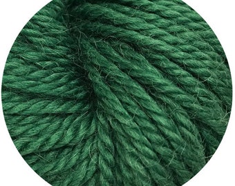 May include: Close-up of a ball of dark green yarn. The yarn is thick and textured, with visible strands and a slightly fuzzy appearance. The color is a deep, rich green, suggesting a natural fiber. Ideal for knitting and crochet projects.