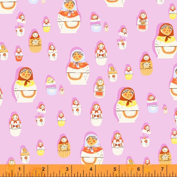 West Hill by Heather Ross for Windham Fabrics - Matryoshka Dolls - Lilac Purple - 52875-8 124