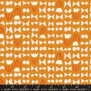 May include: A seamless pattern featuring a repeating design of white flowers, butterflies, and abstract shapes on a mustard yellow background.