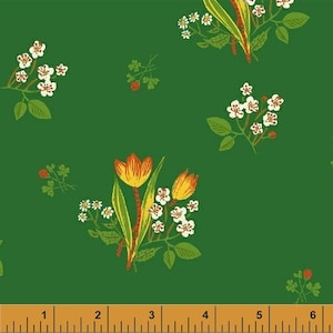 OOP Kinder by Heather Ross pour Windham Fabrics - Floraison printanière - 43482-6 Vert - 125