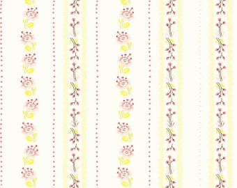 West Hill by Heather Ross for Windham Fabrics - Floral Stripe - Ivory Natural - 52880-17 - FQ Fat Quarter BTHY Yard - Cotton Quilt Fabric