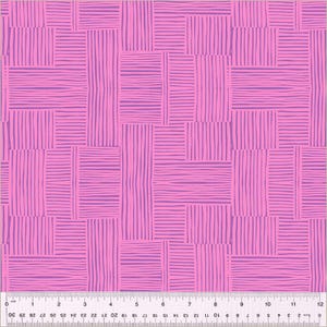 May include: A pink and purple geometric pattern with a woven or basket weave design. The pattern is made up of horizontal and vertical lines.