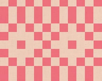 Lofi Linen by Rashida Ruby Star Society -   Bitmapped Check Neon Coral - RS1136 17CL 226