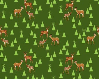 Holiday Homies by Tula Pink for Free Spirit - Bambi Life - Pine Fresh - Green - FQ BTHY Yard Cotton Quilt Fabric 8-21