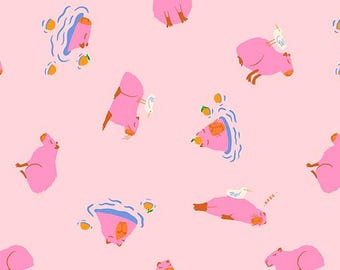 カピバラページ Animal Animal by Ruby Star Society - Capybara Pink Cotton