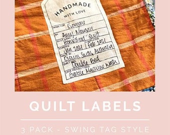 Quilt label Swing Tag Handscreen Printed on Bone Linen - Pack of 3