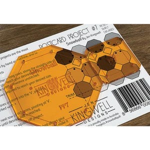 May include: A set of two orange acrylic quilting templates for making a snowball quilt. The templates are labeled "Kingwell Designs" and "Snowball". The larger template is labeled "PPT 7" and the smaller template is labeled "TRIM".