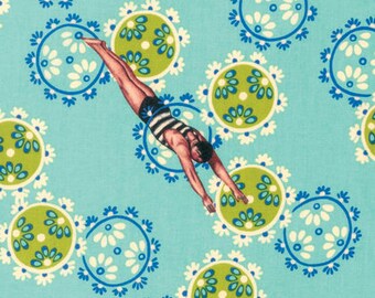 Neptune and the Mermaid by Tokyo Milk for Free Spirit - Song of the Siren - Aqua - 1/2 Yard Cotton Quilt Fabric 717