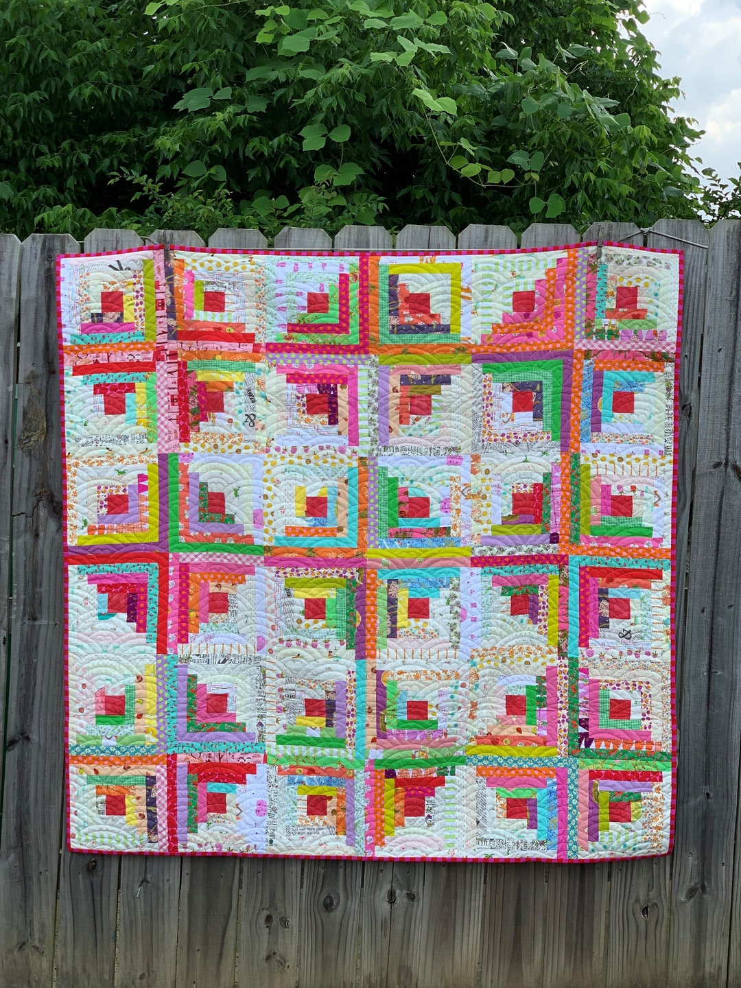 Scrappy Log Cabin Quilt Kit Featuring All the Colors of the Rainbow Etsy