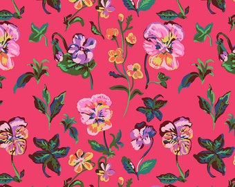 Mon Jardin by Nathalie Lete - Conservatory - FreeSpirit  - Pansies Pink - PWNL037.Bright