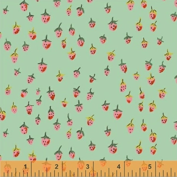 OOP Trixie by Heather Ross Windham Fabrics - 50899-8 - Field Strawberries - Aqua - 124