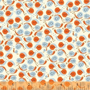 OOP Heather Ross Far Far Away Reprint Windham Fabrics - 39660-7 Orange and Lt. Blue Snails  - 823
