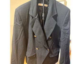 Larry Levine Vintage Black Double Breasted Blazer Wool Blend Jacket Size 10
