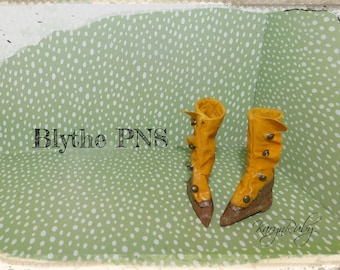 Blythe Doll Boots~ Very Aged Edwardian Button Kneehigh ~ MUSTARD/BROWN Color Vintage Inspired ~ by KarynRuby