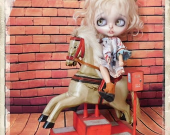 Preloved Blythe Wooden Horse Rider by Artist Sarah Abbiss
