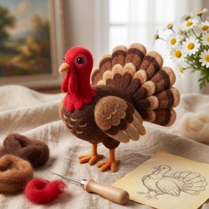 Turkey Needle Felting Kit for Beginners | Wool Roving+Step Guide, Hand Project, Mindful Hobby, Gift for Crafters, Holiday Present
