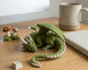 Needle Felting Kit for Beginners Sleeping Dragon DIY Craft Set Fantasy Gift for Her Adult Hobby