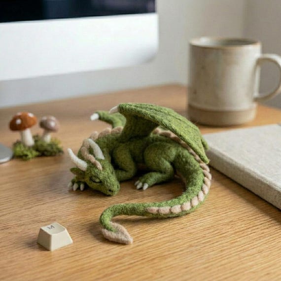 Needle Felting Kit for Beginners Sleeping Dragon DIY Craft Set Fantasy Gift for Her Adult Hobby