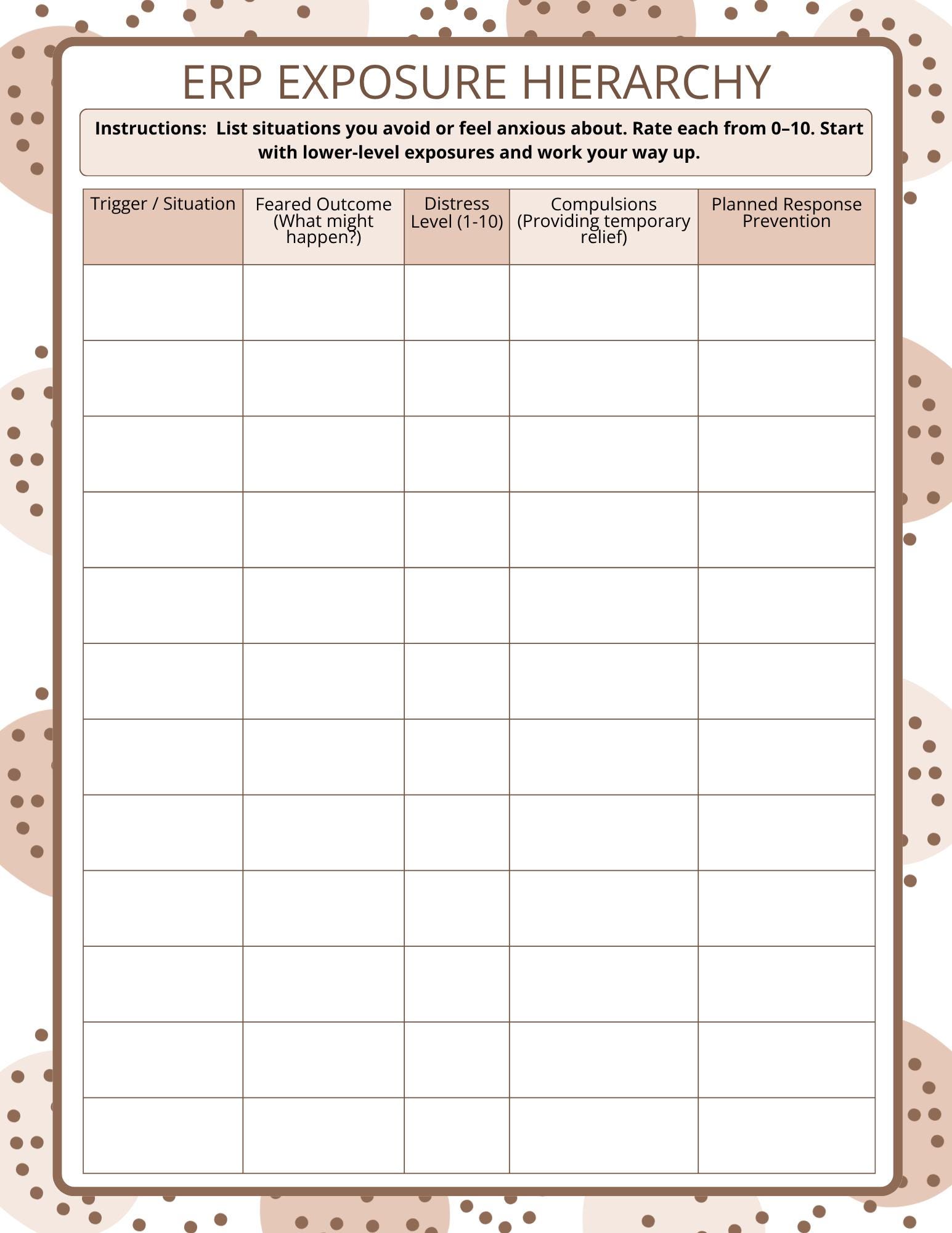 Erp Worksheet Example OCD ERP Exposure Hierarchy Worksheet | Therapy Printable | Anxiety ...