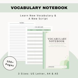 Vocabulary Notebook Printable | Language Learning Workbook (Digital Download)