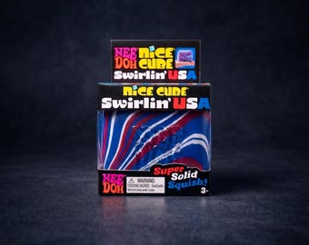 Nee Doh Nice Cube Swirlin' USA Juguete sensorial antiestrés – Pelota blanda para aliviar el estrés